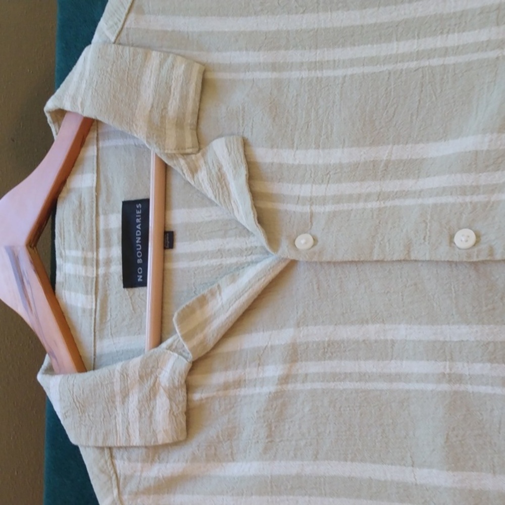No Boundaries 2XL Cotton Green/White Stripe Summer/Camp Shirt